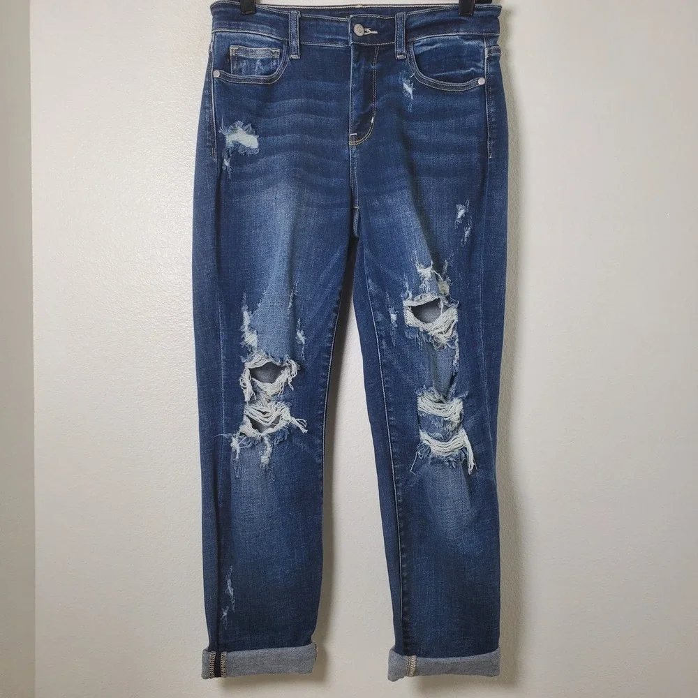Judy Blue Boyfriend Fit Distressed‎ Stretch Denim Jeans Size 5 / 27 JB82427MD-CO